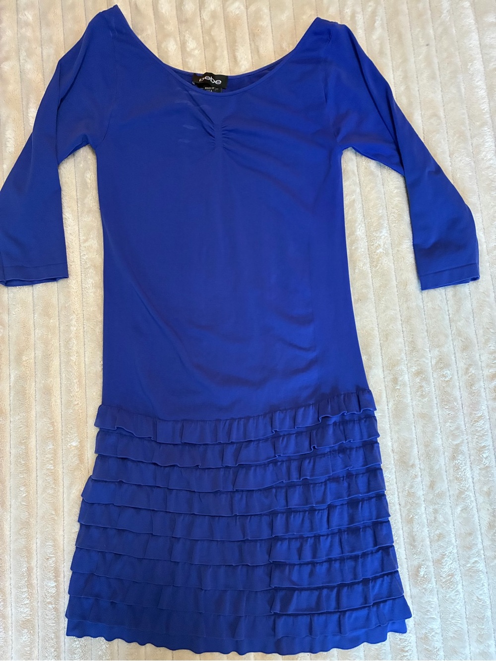 💙 Bebe Deep Blue Bodycon Mini Dress | M/L | Ruffle Detail